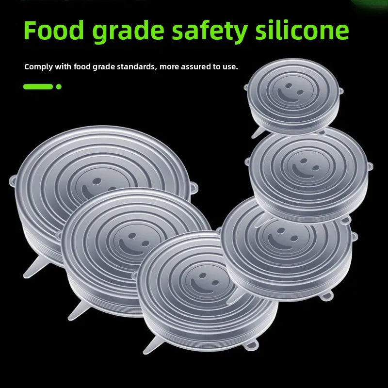 6pcs/set Food Grade Silicone Preservation Cover Reusable Airtight Food Universal Dish Stretch Round Lids For Kitchen Accessories
