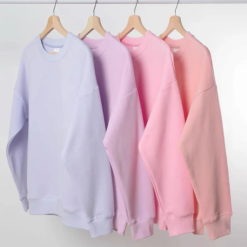 Streamgirl Cotton Basic Sweatshirt Women Oversized Yellow Pullovers Loose Casual Tops Spring Colorful Sweatshirts Women Pink