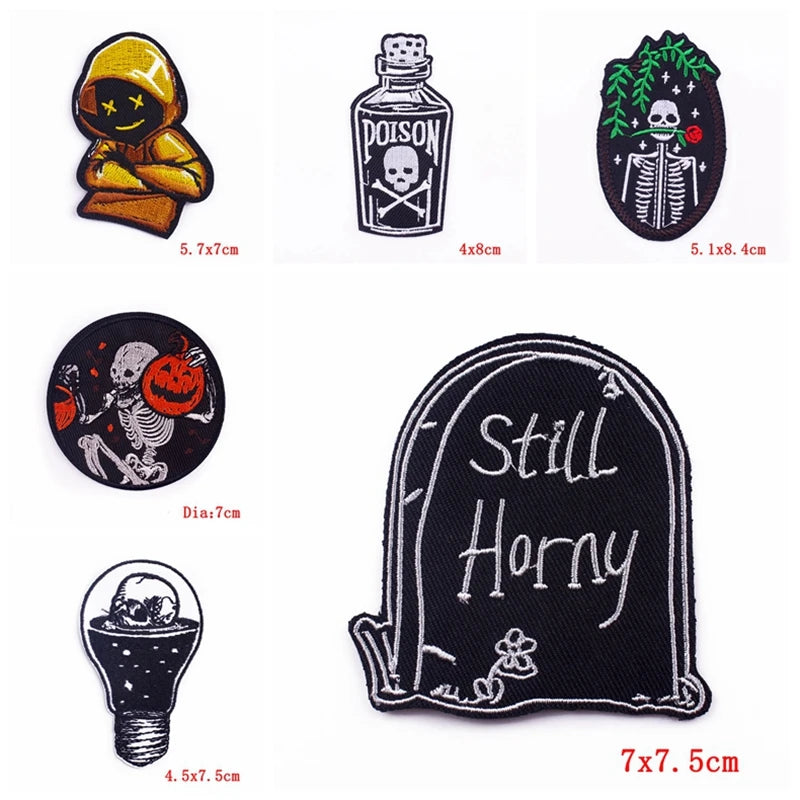 Prajna Wholesale 10PCS Punk Skull Patch For Clothing Skeleton Patches On Clothes DIY Fusible Patch Applqiues Embroidered Pacthes