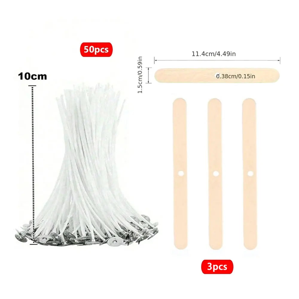 53pcs Candle Wicks Holder Waxed Cotton Candle Wicks Set with Stand Original Smokeless Candle Wicks Soy Oil Wax Core Woven Making
