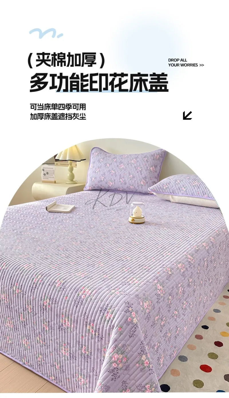 Thickened Quilted Bedspread for Single Double Bed Floral Soft Breathable Summer Quilt Machine Washable Dust-proof Bed Cover Set