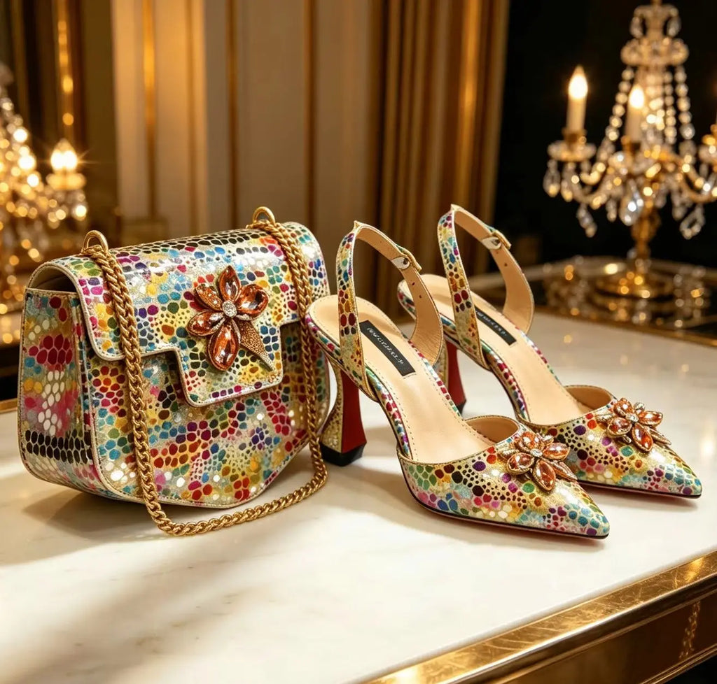 Venus Chan Elegant Rhinestone Heels &amp; Matching Bag Set