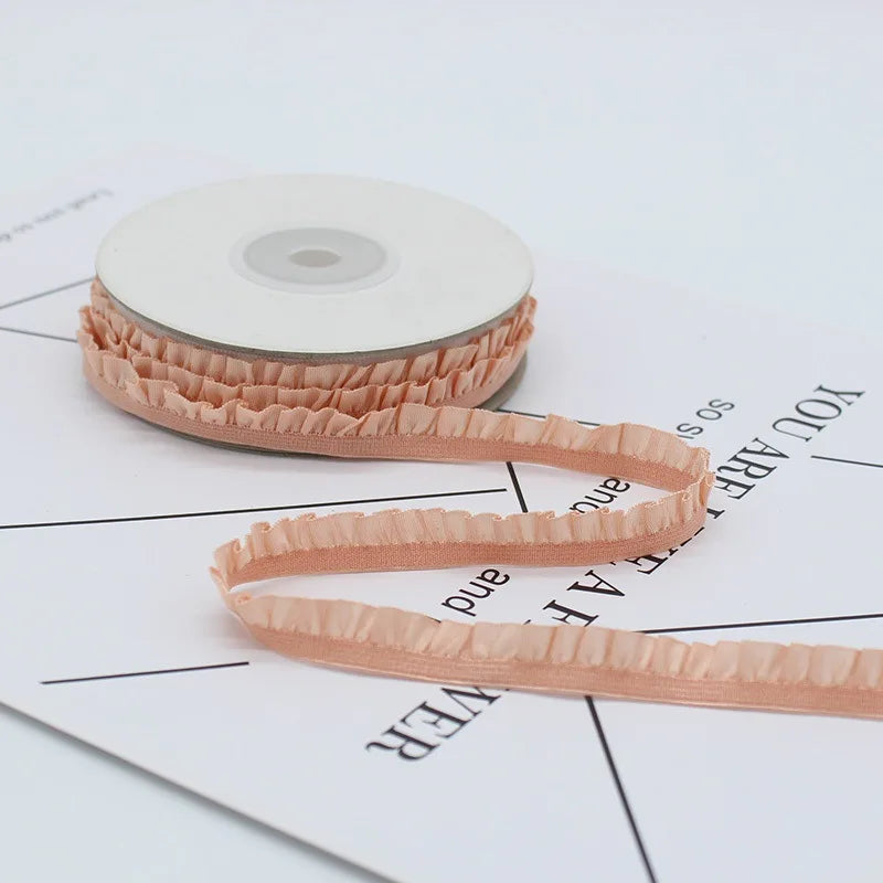 5yards 10mm Lace Elastic Ribbon Nylon Ruffled Pleated Elastic Band For Bra Waist Band Garment Lace Trim DIY Sewing Accessories