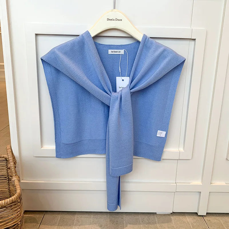 Korean Knitted Shawl Summer Fashionable Versatile Fake Collar Neck Guard Knotted Cape Shoulder Scarf Solid Color Scarve Women