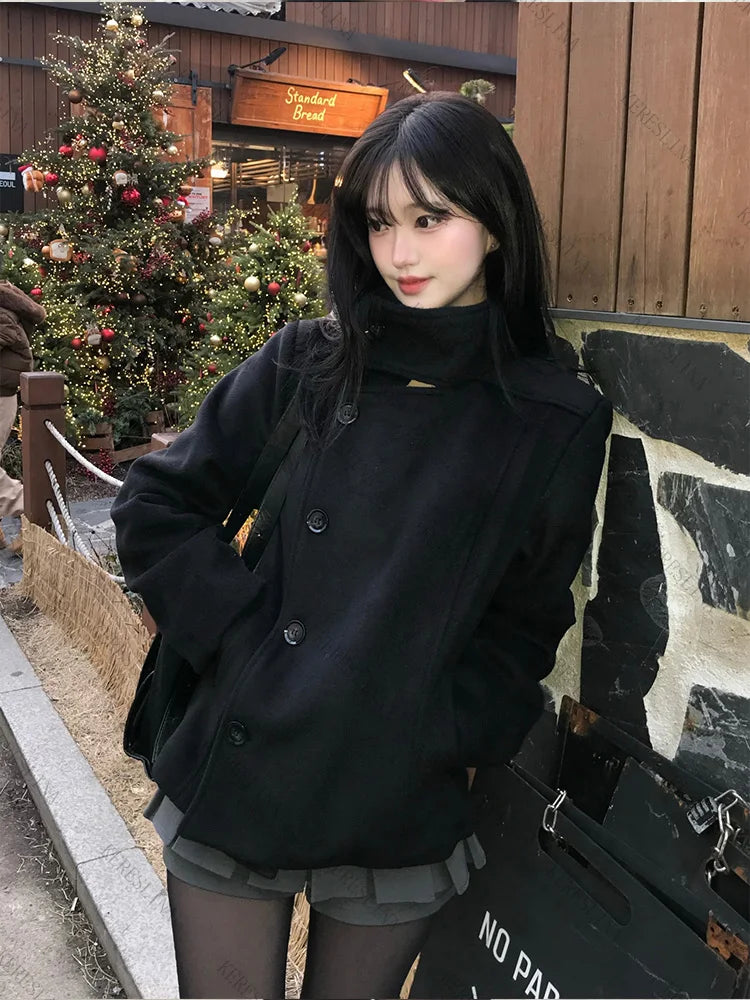 Street Autumn/Winter Solid Color Women's Turtleneck Coat Y2K Hip-Hop