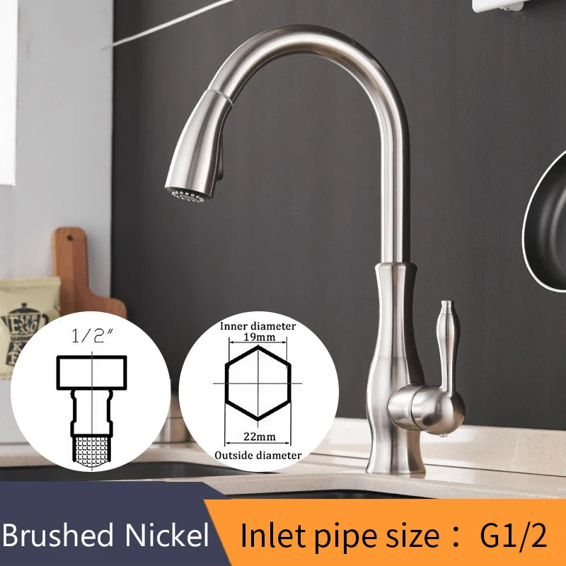 Kitchen Faucets Silver Single Handle Pull Out Kitchen Tap Single Hole Handle Swivel 360 Degree Water Mixer Tap Mixer Tap 866011