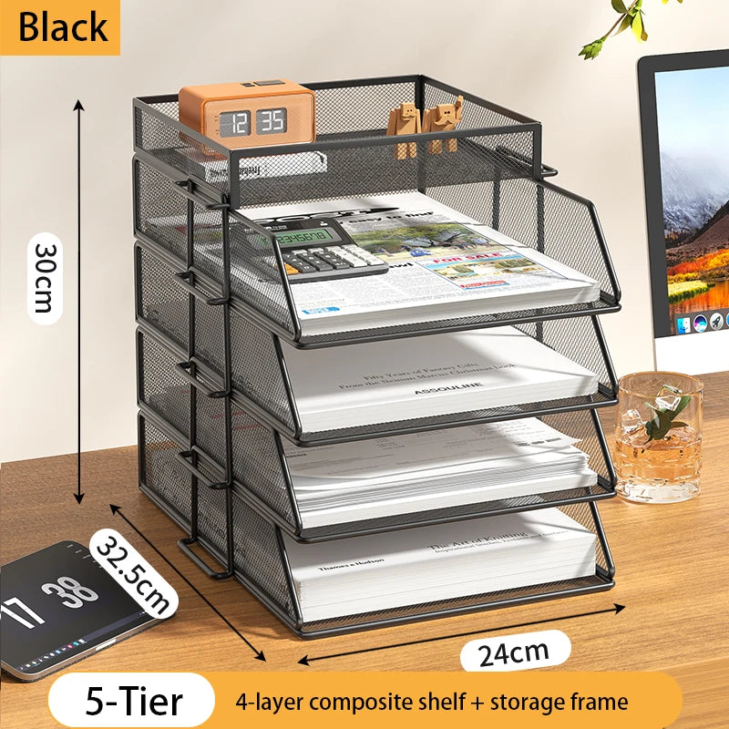 4-Tier Desk Organizer Stackable Tray Office Desk Organizer File and Desktop Holder for Paper Letter Accessories Black