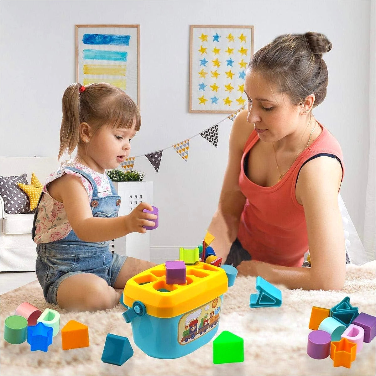 Montessori Shape Sorter Toddler Toys, ABC and Shape Pieces, Sorting Shape Games, Developmental Toys for Children 18M+,gift