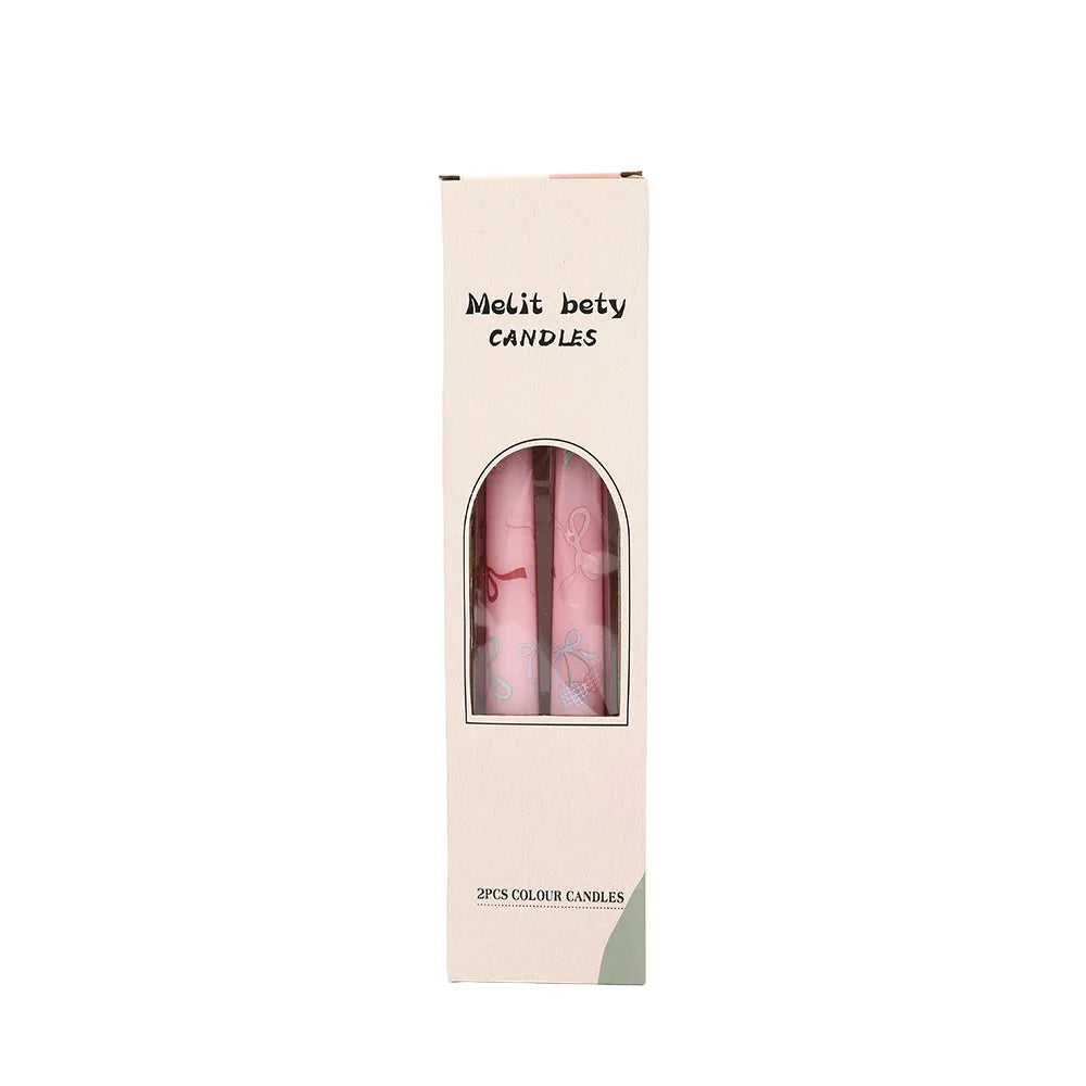 2pcs Colorful Printed Cherry Cone Stick Candles, Smokeless, Romantic, for Weddings, Valentine's Day, Heart-shaped Stick Candles
