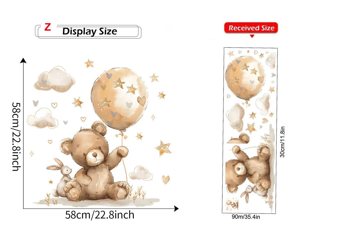 Cute Bear Moon Star Wall Stickers for Kids Rooms Girls Boys Baby Room Decoration Kawaii Cartoon Animal Nursery Wallpaper Vinyl