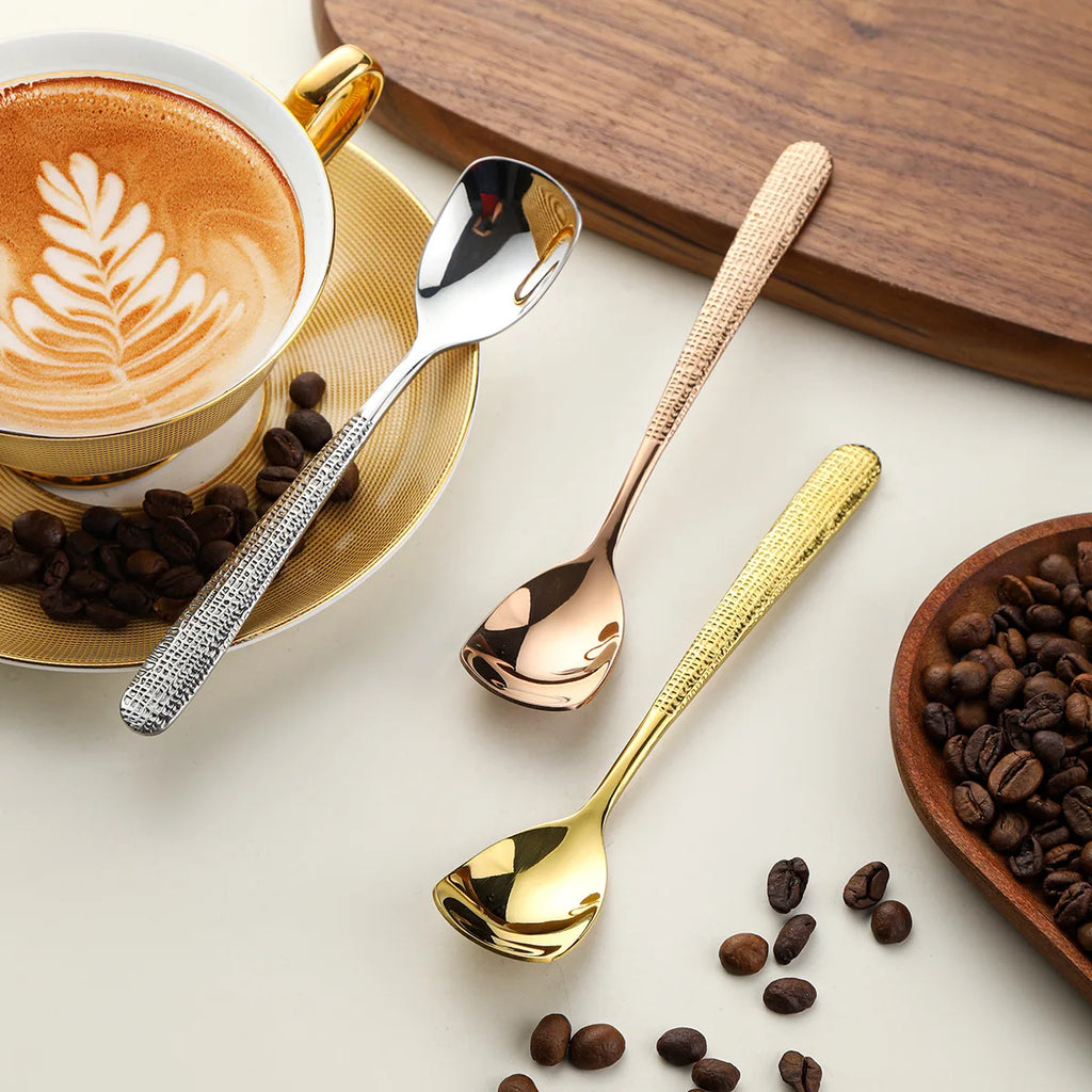 Hammer Patterned Square Stainless Steel Coffee Spoon 304 Dessert