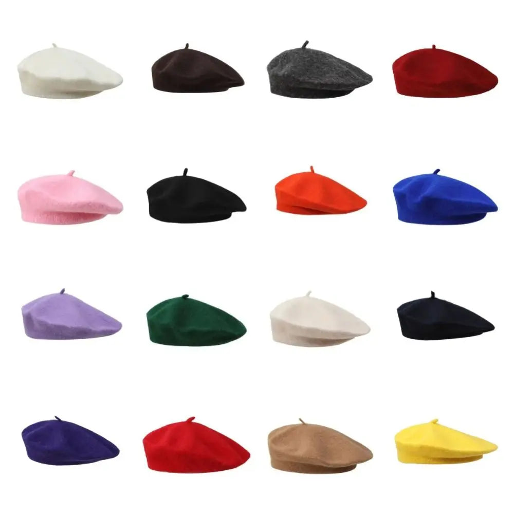 Elegant Solid Color Beret Hat Knitted Soft Wool Painter Hat Warm