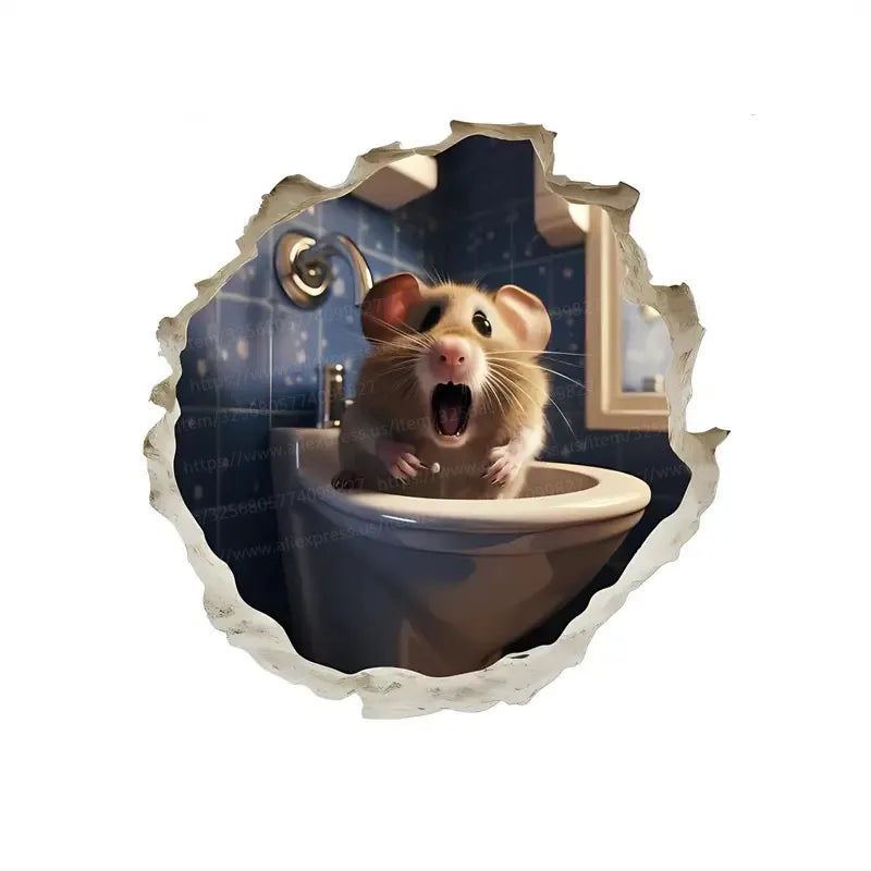 Happily Mouse On Toilet in Mouse Hole Laptop Kids Room Bedroom Wall Sticker Decal Cartoon Home Decor Vinyl Art M797