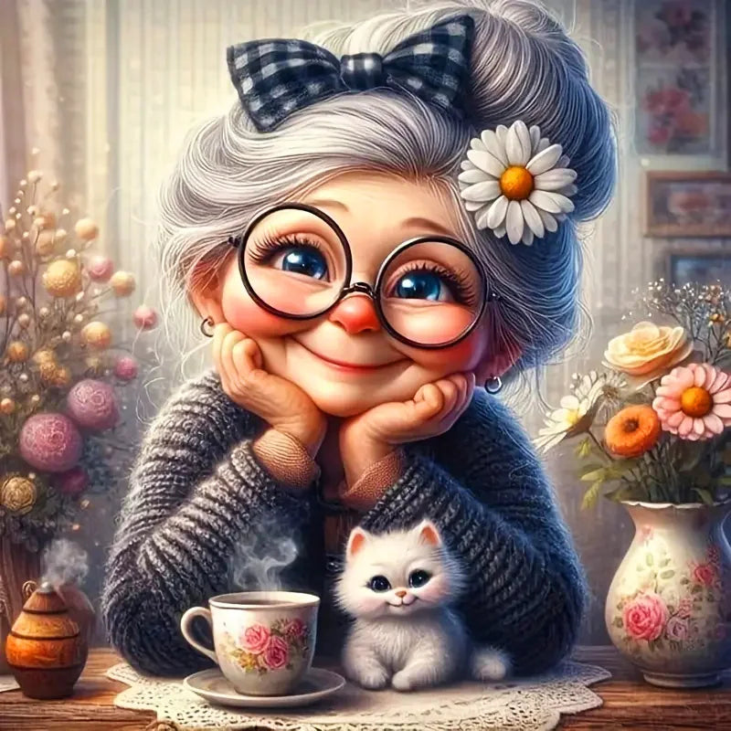 Huacan 5D DIY Diamond Painting Portrait Grandma Kits Full Drill Embroidery Old Lady Rhinestone Pictures Mosaic Animal Home Decor