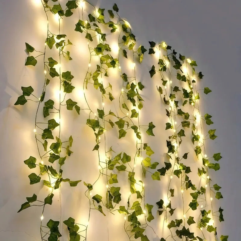 LED Green Leaf Fake Plant String Lights LED Battery