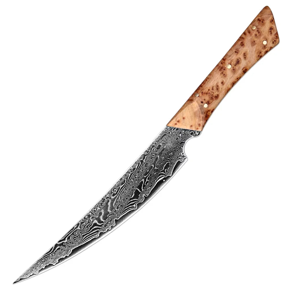 Damascus Steel Handmade Curved Edge Japanese Utility Knife,Full Tang Pakkawood Handle,High Hardness Sharp Kitchen Peeling Knife
