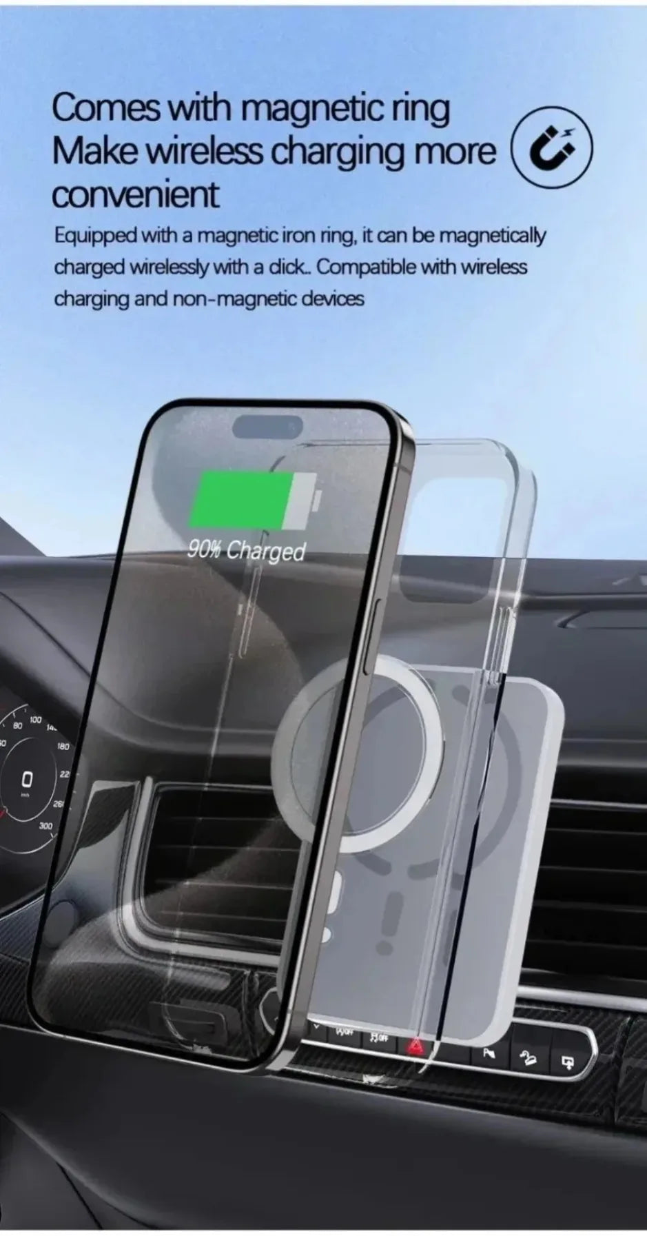 XIKCU 15W Magnetic Car Wireless Charger Sucker Car Fast Charging For Magsafe iPhone 16-12 Pro Max Air Vent Phone Holder Stand