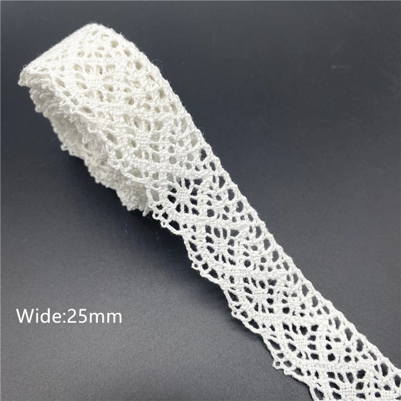 10mm-50mm 2yards White 100%Cotton Lace Ribbon For Apparel Sewing Fabric Trim Cotton Crocheted Lace Ribbon Handmade Accessories