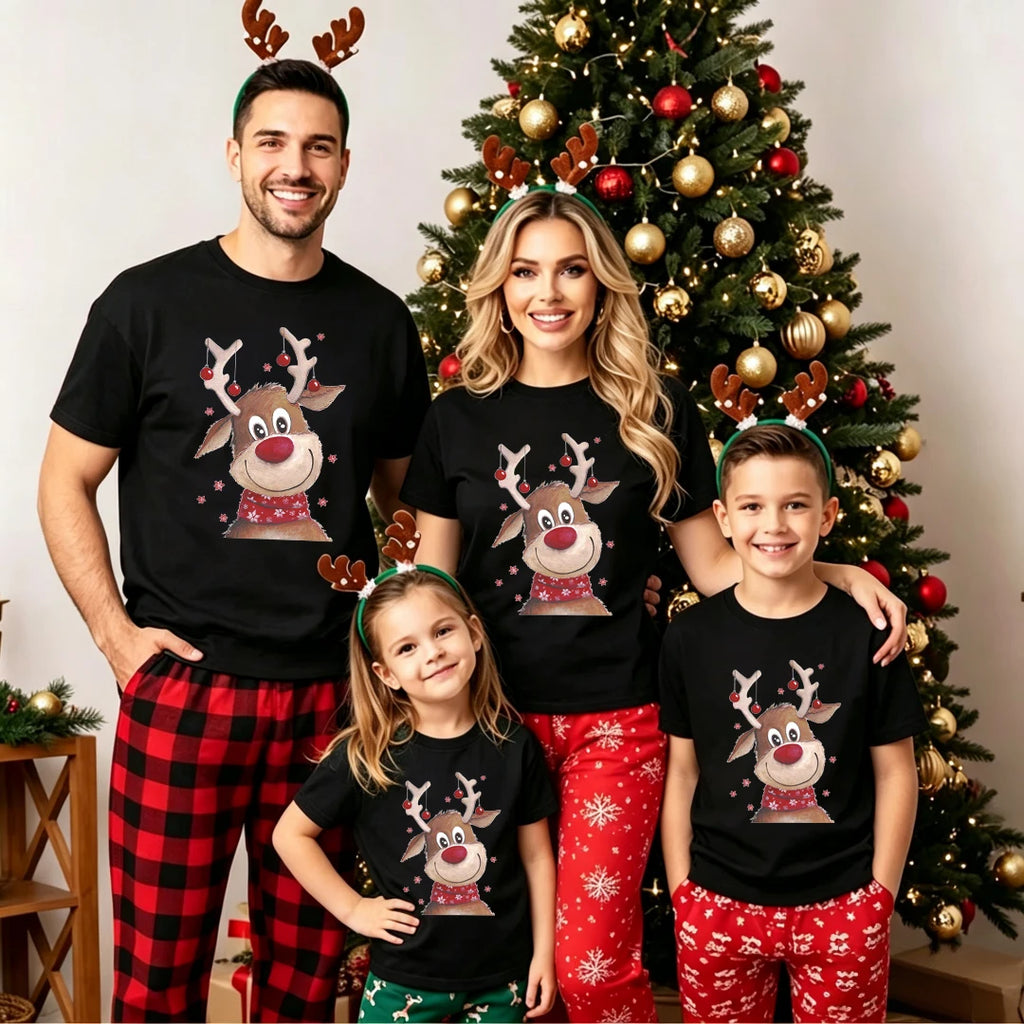 Family Matching Christmas Tshirts Reindeer Print Graphic Father Mother