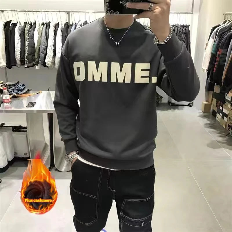 Long Sleeve Men's Pullover Hoodie Autumn Winter New Letter Printing Sweater Casual Harajuku Round Neck Plush Sweatshirt Top