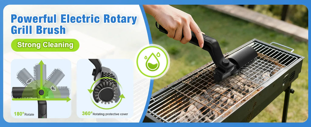Electric Rotary Grill Brush Wireless Stainless Steel BBQ Cleaner Brush 3-Speed Power Control for Outdoor Gril BBQ Accessoires