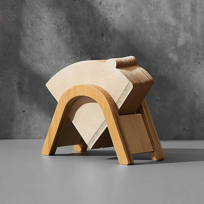 Hand Drip Coffee Filter Paper Holder Wooden Storage Rack Dispenser Coffee Accessories Filter Paper Storage Stand