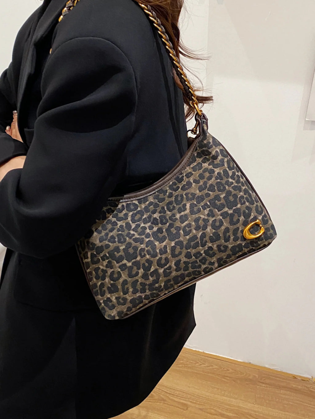 Leopard Print Chain Crossbody Bag Women's Y2K Style Single