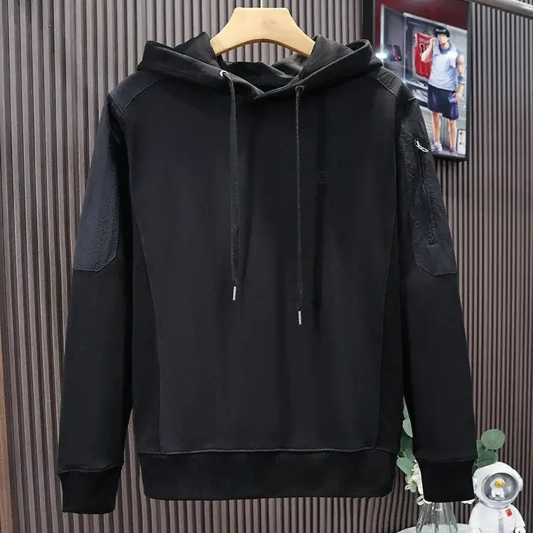 Loose Men's Hooded Sweatshirt Solid Black No Brand Cheap Simple Warm Male Hoodie Funny Overfit Sweat Shirt Tops High Quality Emo
