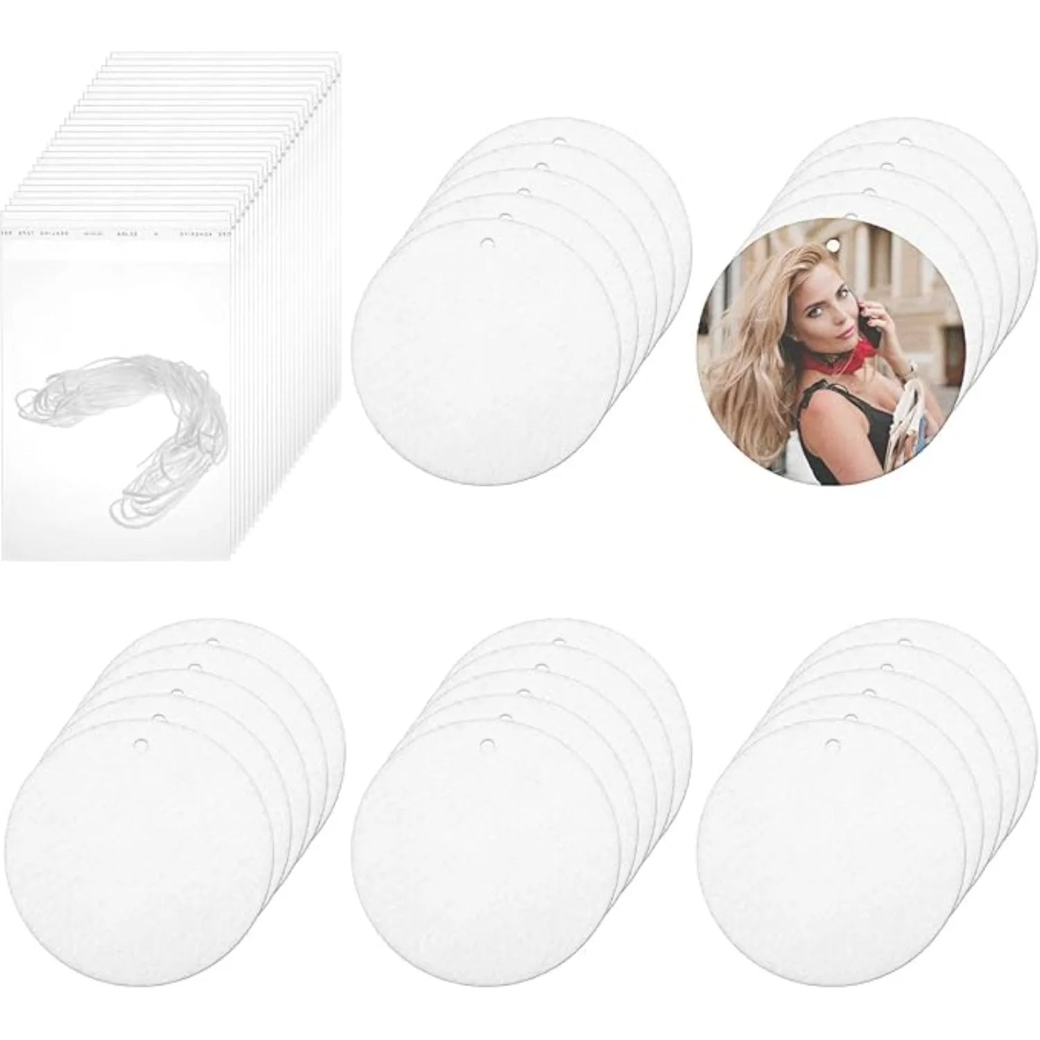 10/30/50pcs Sublimation Air Freshener Blanks – Round DIY Hanging Sheets with Elastic Straps for Car and Home Decor