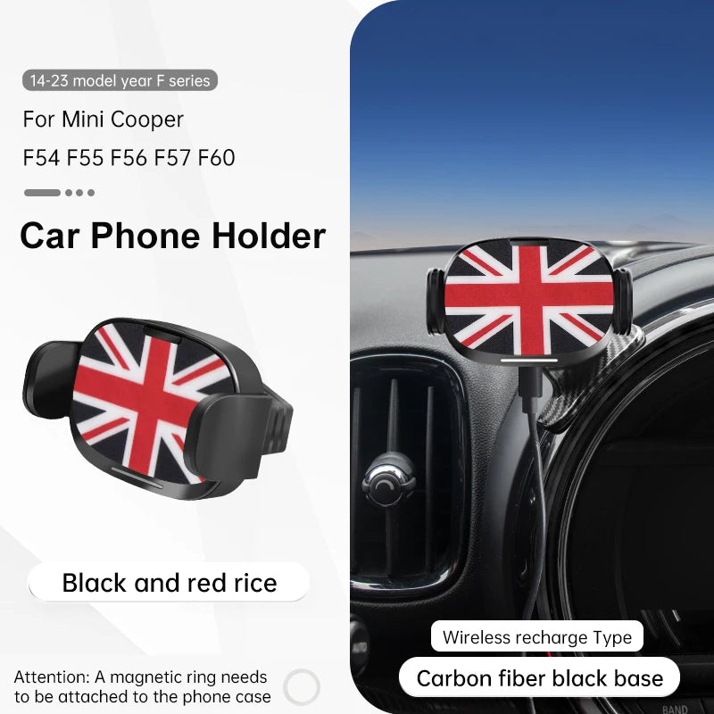 Car Phone Holder Wireless Charger For Mini Cooper F56 F55 F54 F60 F57 2014-2023 Central Control Mobile Phone Bracket Accessories