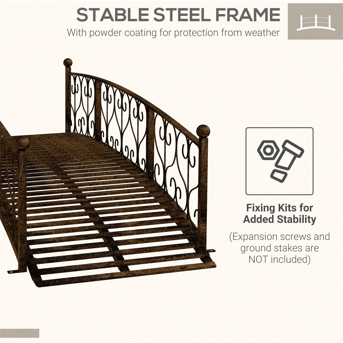 7' Metal Arch Garden Bridge with Siderails