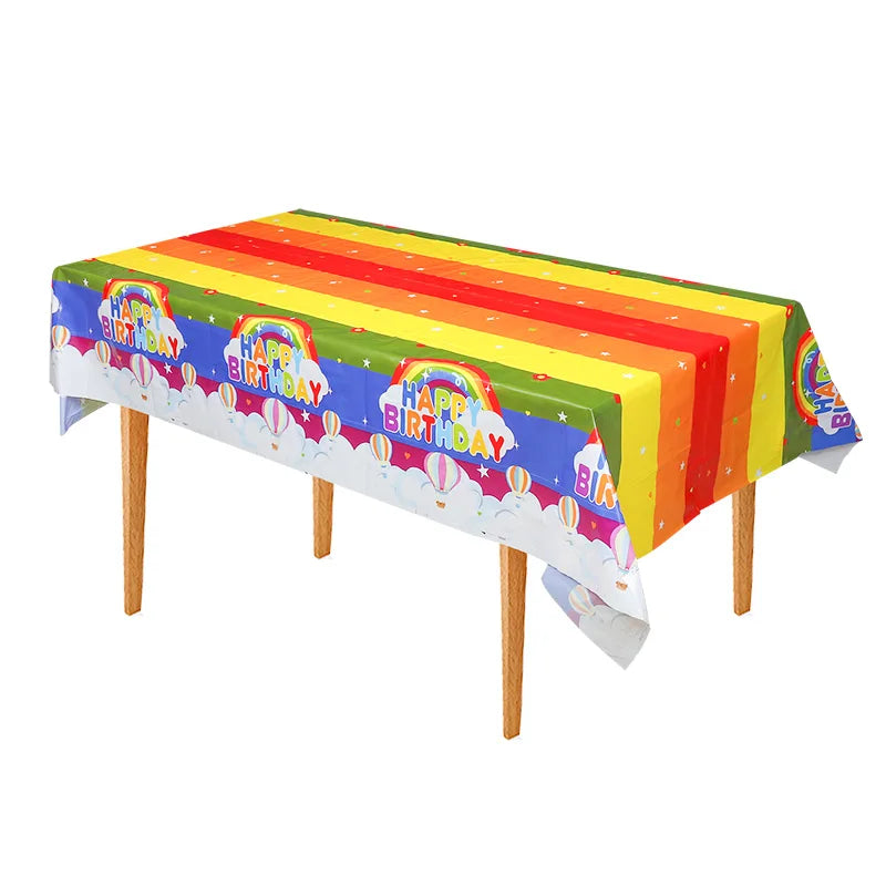 Rainbow Party Tableware Set Paper Plates Cups Napkins Tablecloth Banner Kids Boy Girl Happy Birthday Party Decoration Supplies
