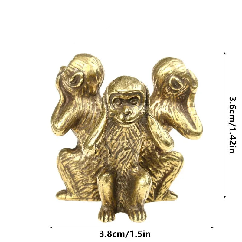 Vintage Solid Copper Three Monkeys Tea Pet Bronze Sculpture Home Decor Accessories Bronze Monkey Figurines Miniatures Desk Decor