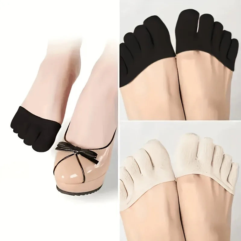 Summer Half Palm Five Fingers Socks Invisible Thin High Heel Front Foot Open Toe Socks Women Shallow Sandals Split-Toe Sock