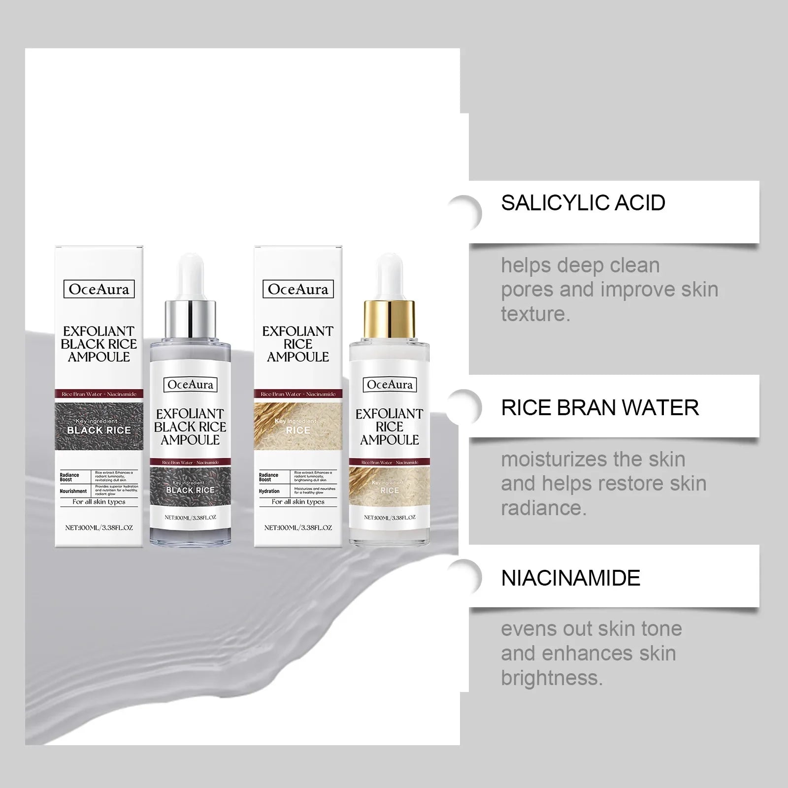 White Black Rice Exfoliating Serum Peel Shot Facial Moisturizing Soften Blackhead Removal Hydrating Shrink Pores Skin Care Korea