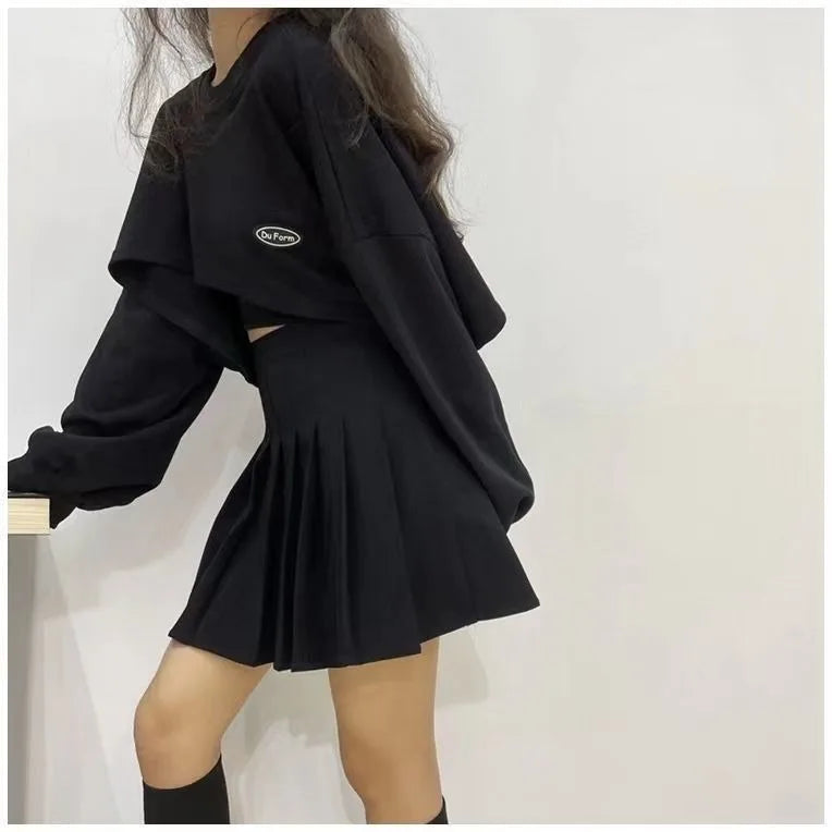 Oversized Crop Sweatshirt and Spaghetti Strap Top Women's Streetwear 2 Piece Set 4 Color Options Sweatshirts Kpop Casual Clothes