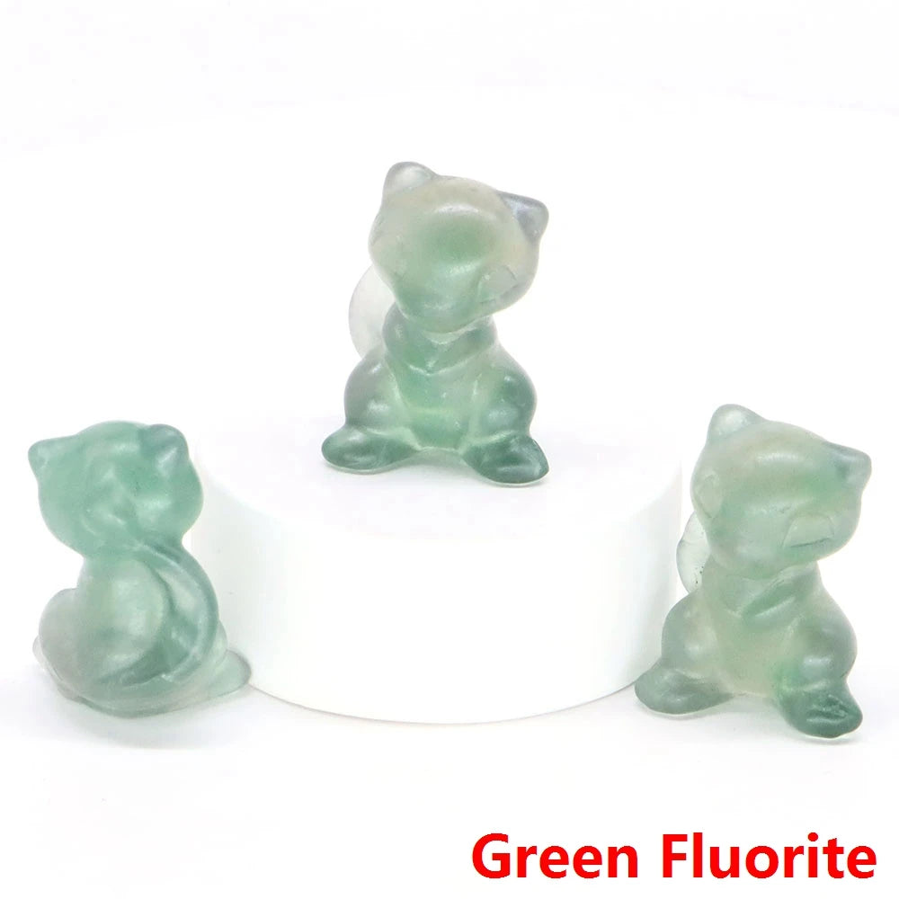 30mm Cartoon Alien Cat Statue Natural Healing Crystals Stone Carving Cute Animal Figurine Crafts Home Decor Ornament Kids Gifts
