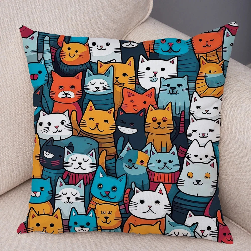 Cute Pet Hello Cat Cushion Cover Double Print Soft Plush Pillowcase for Sofa Home Car Decor Cartoon Animal Pillows Case 45x45cm