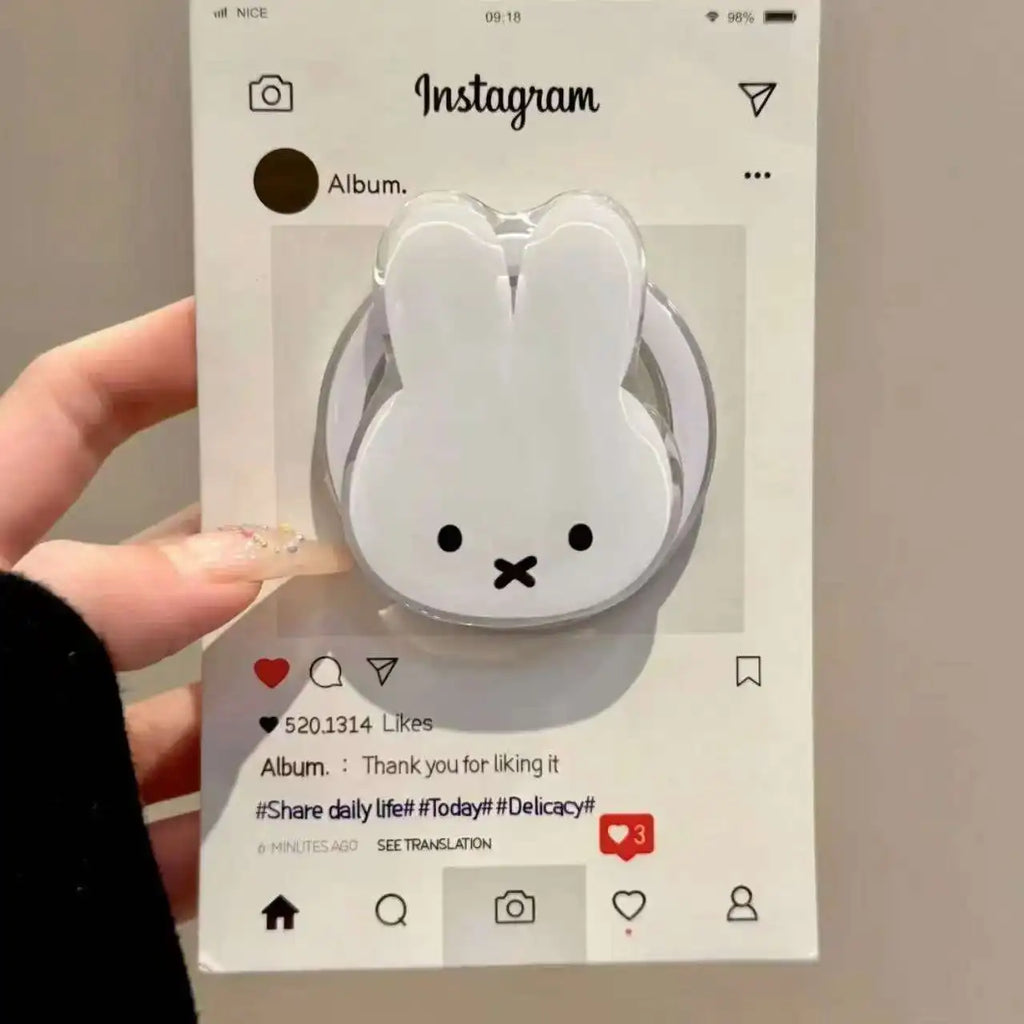 Kawaii Miffy Rabbit Magnetic Phone Stand Cartoon Telescopic Portable Stand Magnetic Mobile Phone Airbag Stand Girl Birthday Gift