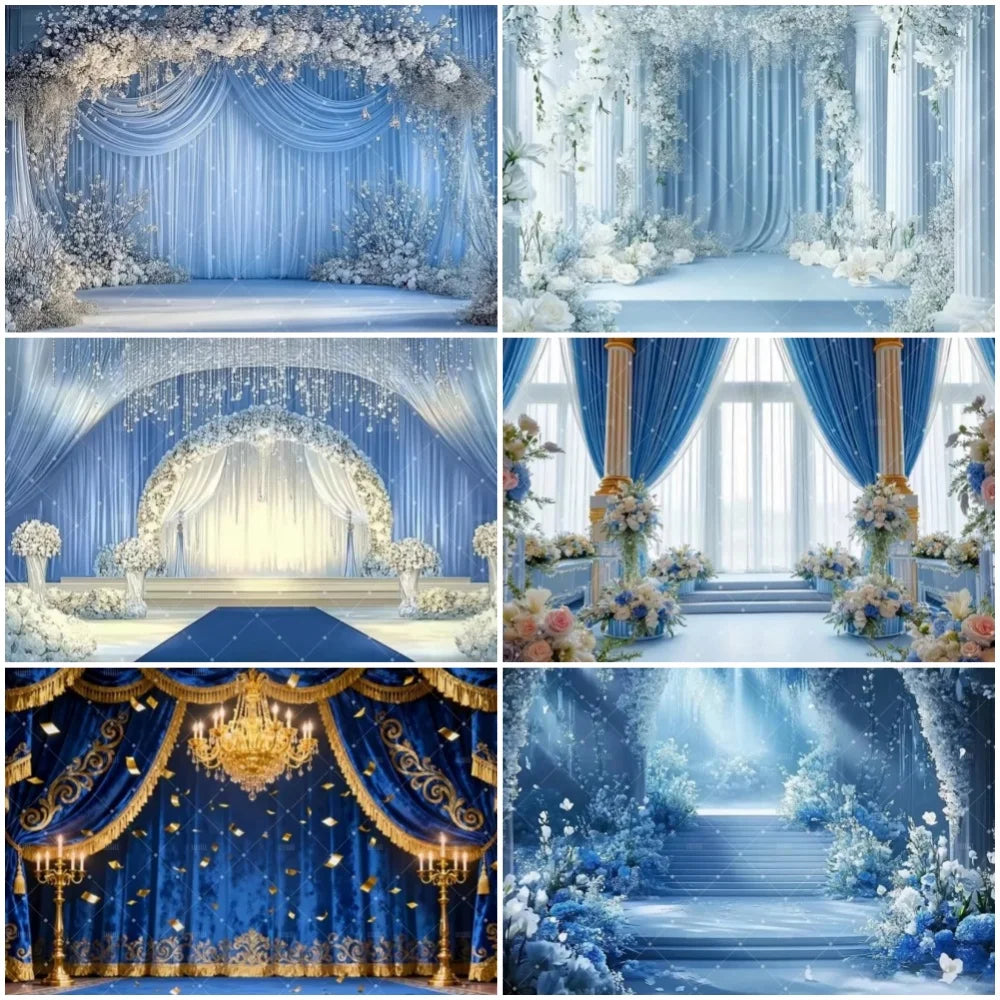 Blue Wedding Theme Party Decoration Backdrop Flower Butterfly