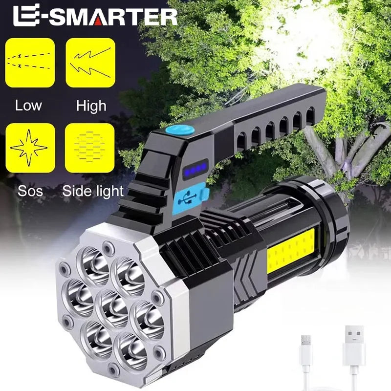 High Power Rechargeable Led Flashlights 7LED Camping Torch With