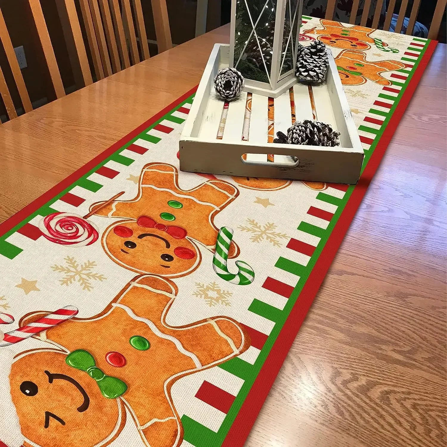 Christmas Gingerbread Man Linen Table Runners Kitchen Table Decor Xmas Santa Snowflake Dining Table Runners Christmas Decoration