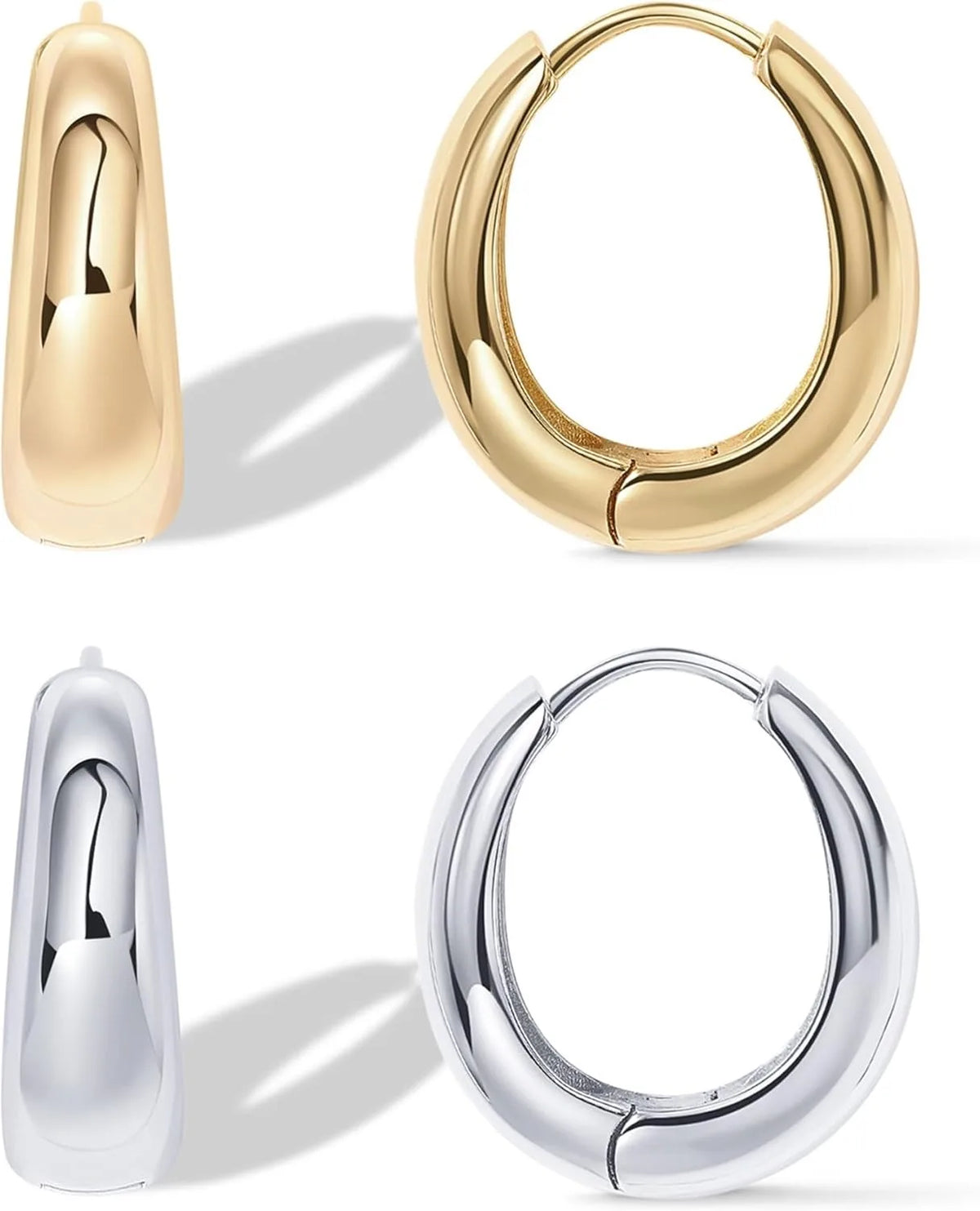 14K Gold Plated Sterling Silver Post Small Chunky Hoops Earrings