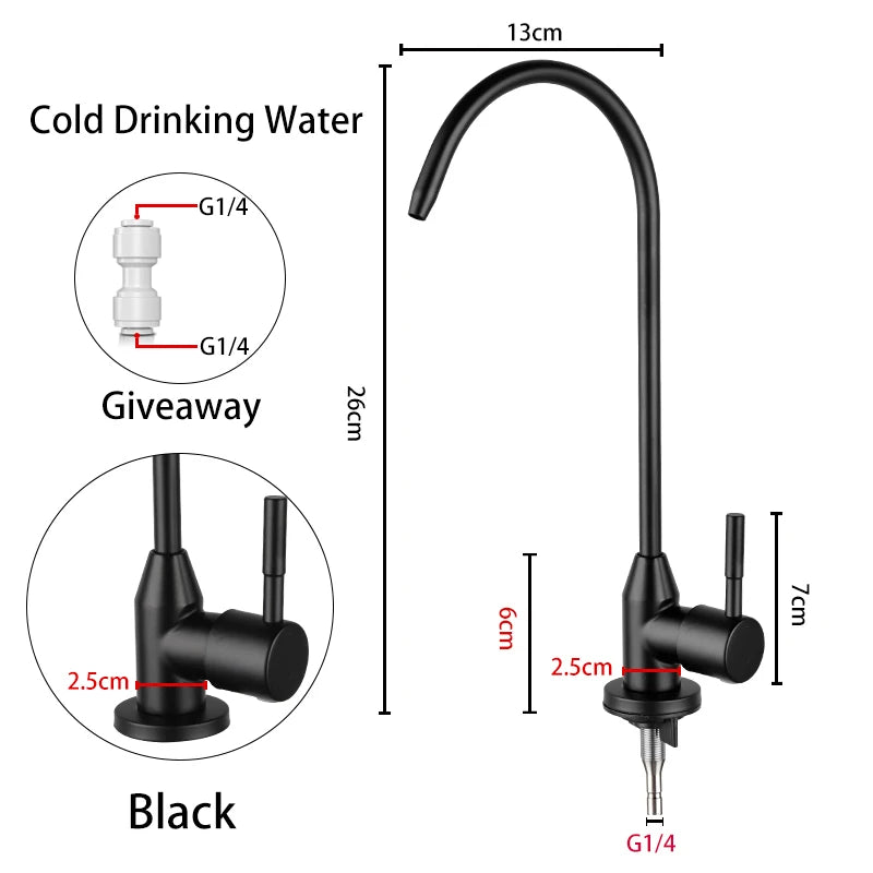 ULA 1/4"Kitchen Faucets Direct Drinking Tap Stainless Steel Water Purifier Faucet Single Cold Water Sink Faucet Filter Faucet