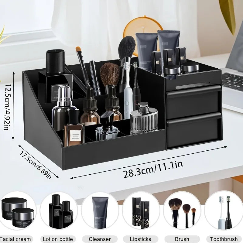 Men's Perfume & Cologne Organizer with Drawers - Countertop Cosmetic Storage Box Suitable for Skincare, Toiletries