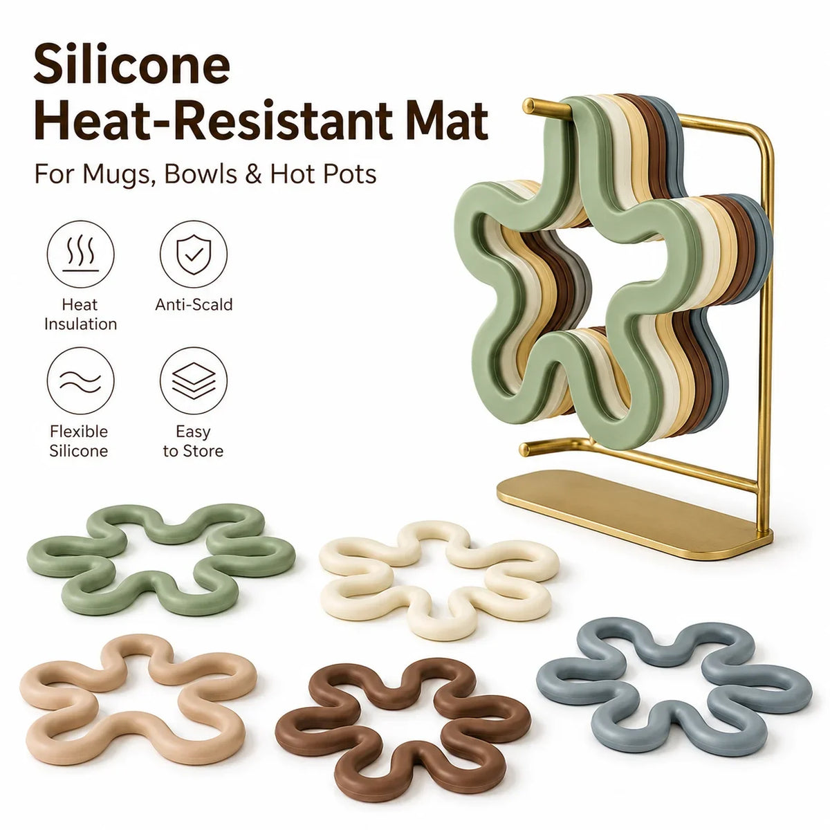 Silicone Drink Coaster Geometric Heat-Resistant Non-Slip Cup Mat for