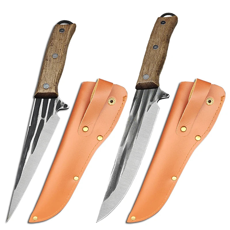 Stainless Steel Boning Knife Forged Kitchen Meat Cleaver Chef Knife Full Tang Butcher Knife Fish Knife with Wood Handle Tools