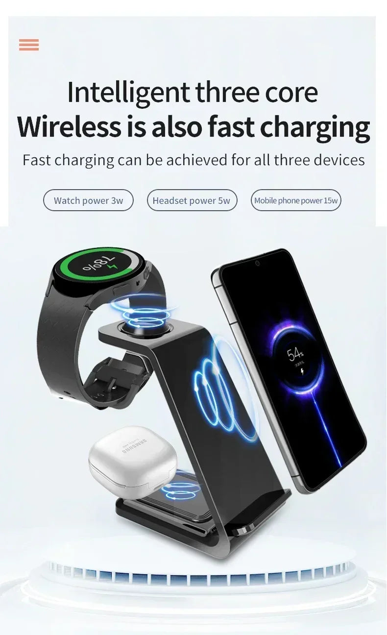 VIKEFON Fast Wireless Charger Stand For iPhone 16-12 Samsung S20 S21 Apple Watch 8/7 Samsung Galaxy 6/5 Charging Station