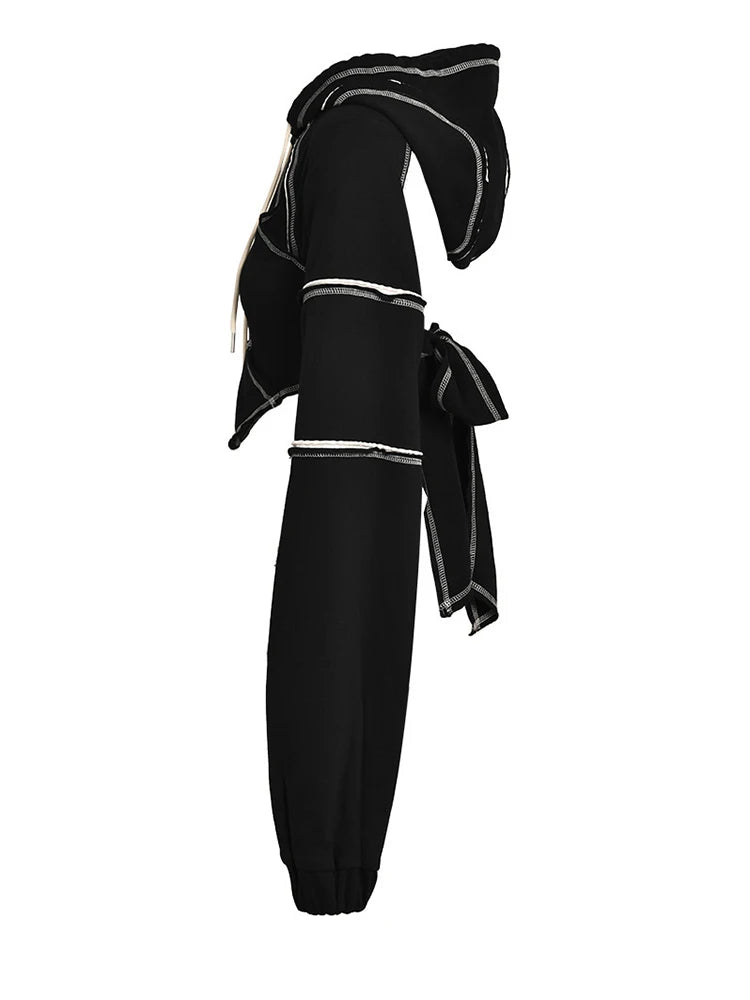 EAM Backless Cut-out Topstitched Bow Sweatshirt New Hooded Long Sleeve Women Big Size Fashion Spring Autumn 2026 1DF182001