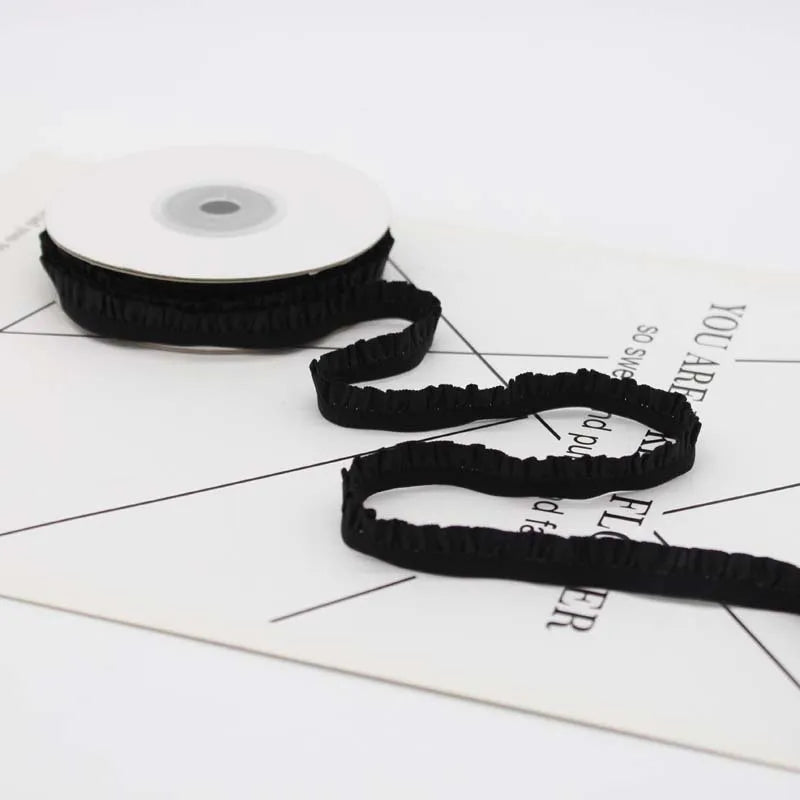 5yards 10mm Lace Elastic Ribbon Nylon Ruffled Pleated Elastic Band For Bra Waist Band Garment Lace Trim DIY Sewing Accessories